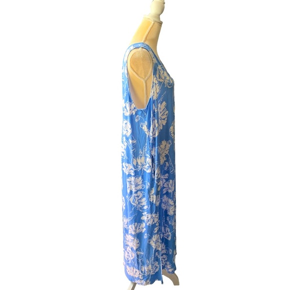 Joyspun Blue & White Floral Sleeveless Maxi Dress with Calf Side Splits - Picture 4 of 10